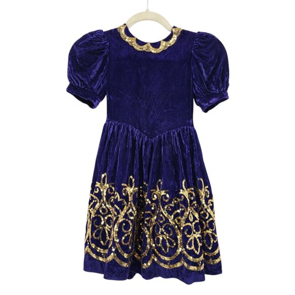Vintage Jessica McClintock Girls 6 Dress Velvet Sequins Purple Gold Formal Party - Picture 9 of 9